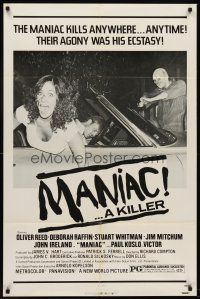 6p565 MANIAC 1sh '77 Oliver Reed, Deborah Raffin, the maniac kills anywhere!