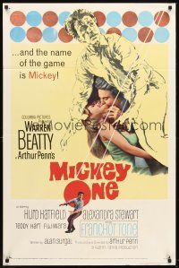 6p578 MICKEY ONE 1sh '65 artwork of Warren Beatty, the name of the game is Mickey!