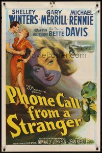 6p671 PHONE CALL FROM A STRANGER 1sh '52 Bette Davis, Shelley Winters, Michael Rennie, cool art!