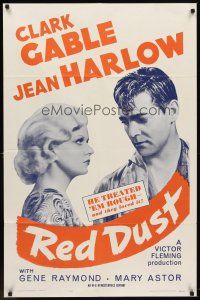 6p716 RED DUST 1sh R63 great close-up of Clark Gable & sexy Jean Harlow!