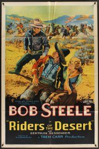 6p731 RIDERS OF THE DESERT 1sh '32 Bob Steele pulls Mexican guy away from Gertrude Messenger!
