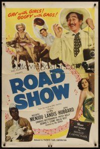 6p736 ROAD SHOW 1sh R46 Hal Roach, Adolphe Menjou, Carole Landis!