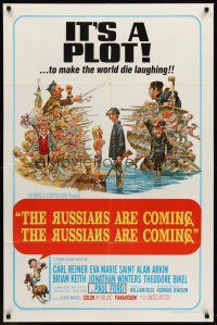 6p749 RUSSIANS ARE COMING 1sh '66 Carl Reiner, great Jack Davis art of Russians vs Americans!