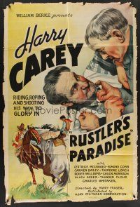 6p750 RUSTLER'S PARADISE 1sh '35 Harry Carey's riding, roping, and shooting his way to glory!