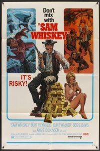 6p756 SAM WHISKEY 1sh '69 art of Burt Reynolds & sexy Angie Dickinson by huge pile of gold!