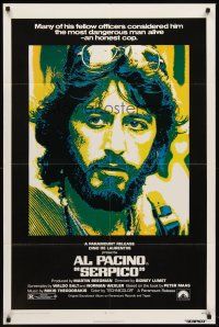 6p776 SERPICO 1sh '74 cool close up image of Al Pacino, Sidney Lumet crime classic!