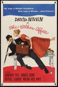 6p794 SILKEN AFFAIR 1sh '56 David Niven is a model husband, sexy Genevieve Page is a French model!