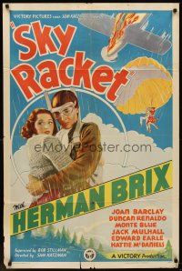 6p807 SKY RACKET 1sh '37 Herman Brix, Joan Barclay, cool aviation & parachute art!