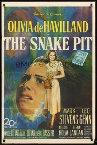 6p817 SNAKE PIT 1sh '49 different artwork of confused mental patient Olivia de Havilland!