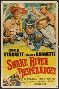 6p818 SNAKE RIVER DESPERADOES 1sh '51 art of Charles Starrett & Smiley Burnette by Glenn Cravath!