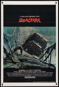 6p829 SORCERER 1sh '77 William Friedkin, Wages of Fear, image of truck crossing rope bridge!