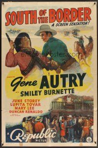 6p833 SOUTH OF THE BORDER 1sh '39 cowboys Gene Autry & Smiley Burnette in action!