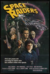 6p834 SPACE RAIDERS 1sh '83 Roger Corman, Joann sci-fi artwork of teen boy & aliens!