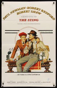 6p858 STING int'l 1sh '74 best artwork of con men Paul Newman & Robert Redford by Richard Amsel!