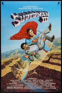6p869 SUPERMAN III 1sh '83 art of Christopher Reeve flying w/Pryor by Salk!