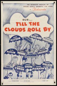 6p911 TILL THE CLOUDS ROLL BY 1sh R62 great art of 13 all-stars with umbrellas by Al Hirschfeld!