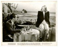 6r111 BLUE DAHLIA 8x10 still '46 Alan Ladd at table looks at sexy Veronica Lake sitting on wall!