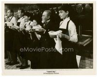 6r580 SABRINA 8x10 still '54 Audrey Hepburn holding pot stands in lineup in kitchen!