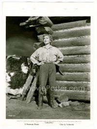 6r596 SHANE 8x11 key book still '53 Jean Arthur as Marian Starrett standing by her log cabin!