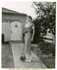 6r665 TERRY MOORE 8x10 still '54 full-length walking her toy poodle Helen Highwater!