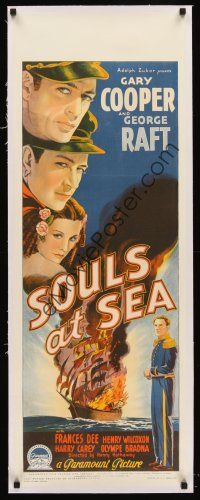 6s205 SOULS AT SEA linen long Aust daybill '37 Gary Cooper, Raft, Dee, Richardson Studio stone litho