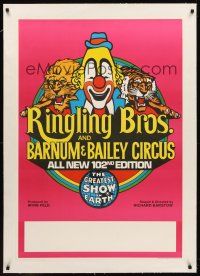 6s226 RINGLING BROS & BARNUM & BAILEY CIRCUS linen circus poster '73 art of clown, lion & tiger!