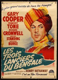 6s283 LIVES OF A BENGAL LANCER linen French 1p R1950s different art of Gary Cooper by Roger Soubie!