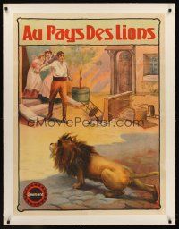 6s252 AU PAYS DES LIONS linen French special 30x40 '12 great stone litho jungle cat artwork!