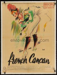 6s188 FRENCH CANCAN linen French 23x32 '55 Jean Renoir, great art of Moulin Rouge showgirl by Hurel!
