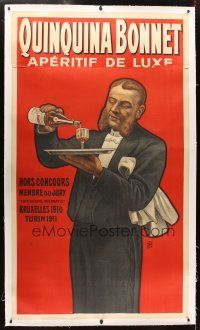 6s288 QUINQUINA BONNET linen French 43x75 advertising poster '10s PB art of waiter pouring drink!