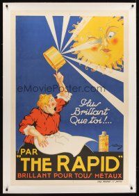 6s289 RAPID linen French 32x47 advertising poster '30s great metal cleaner cartoon art by R. Dion!