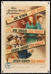 6s044 GLASS MENAGERIE linen 1sh '50 Jane Wyman thinks she loves Kirk Douglas, Tennessee Williams!