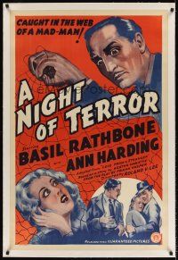 6s071 LOVE FROM A STRANGER linen 1sh R42 creepy art of Basil Rathbone, A Night of Terror!