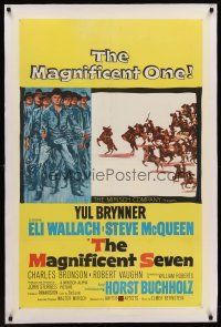 6s073 MAGNIFICENT SEVEN linen 1sh '60 Yul Brynner, Steve McQueen, John Sturges' 7 Samurai western!