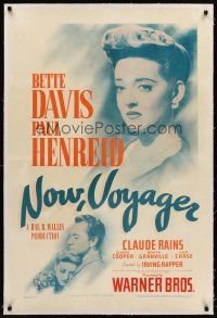 6s083 NOW VOYAGER linen 1sh '42 most classic romantic tearjerker, Bette Davis, Paul Henreid!