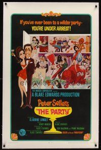 6s087 PARTY linen style A 1sh '68 Peter Sellers, Blake Edwards, different art NOT by Jack Davis!