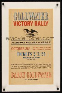 6s230 GOLDWATER VICTORY RALLY linen 13x22 political campaign '64 in person at Madison Square Garden