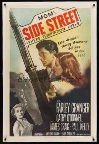 6s099 SIDE STREET linen 1sh '50 fate dropped thirty thousand dollars in Farley Granger's lap!