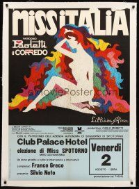6s242 MISS ITALIA linen Italian 27x38 poster '80s sexy colorful Sforza art for the beauty pageant!