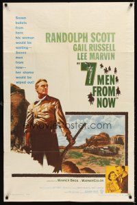 6t002 7 MEN FROM NOW 1sh '56 Budd Boetticher, great full-length art of Randolph Scott with rifle!