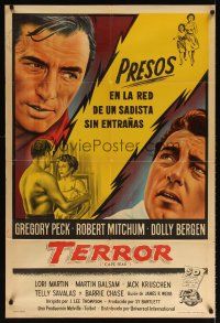6t144 CAPE FEAR Argentinean '62 great close-up art of Gregory Peck, Robert Mitchum, classic!