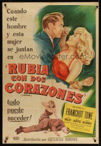 6t151 JIGSAW Argentinean '49 art of Franchot Tone & Jean Wallace in a deadly puzzle of love!