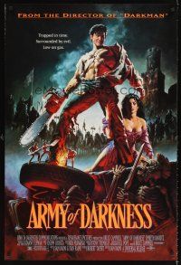 6t199 ARMY OF DARKNESS 1sh '93 Sam Raimi, great artwork of Bruce Campbell with chainsaw hand!
