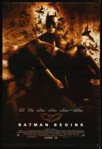 6t202 BATMAN BEGINS advance DS 1sh '05 Bale as the Caped Crusader carrying Katie Holmes!