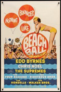 6t009 BEACH BALL 1sh '65 Edd Byrnes, Chris Noel, The Supremes, full-length sexy girl in bikini!