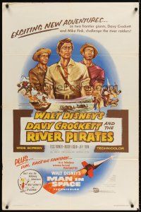 6t024 DAVY CROCKETT & THE RIVER PIRATES 1sh '56 Walt Disney, art of Fess Parker & Buddy Ebsen!