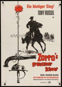 6t275 BEHIND THE MASK OF ZORRO German '65 cool artwork of masked hero on horseback!