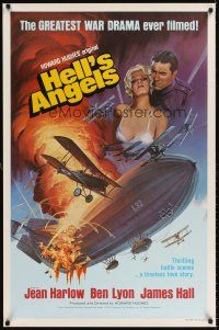 6t215 HELL'S ANGELS 1sh R79 Howard Hughes World War I classic, different art of sexy Jean Harlow!