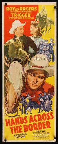 6t184 HANDS ACROSS THE BORDER insert '43 wonderful close up artwork of cowboy Roy Rogers!