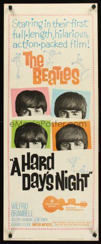 6t185 HARD DAY'S NIGHT insert '64 great image of The Beatles, rock & roll classic!